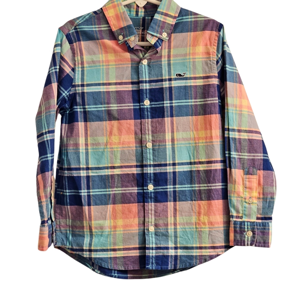 Vineyard Vines Shirt Button Down Oxford Shirt Madras Little Boy's Size 5 EUC